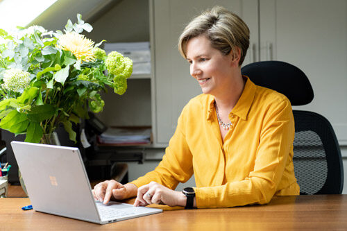 Dr Moo at her desk